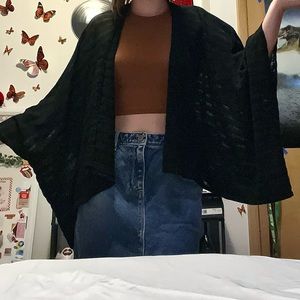 One-size Black 60s vibe Coverup Shawl, see through